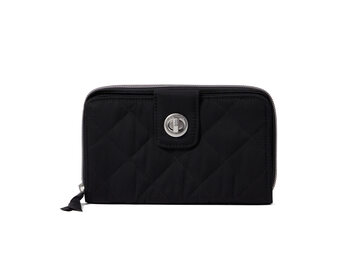 Vera bradleyvera bradley women's performance twill rfid twist lock wallet, black//white black//white one size fits all