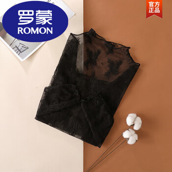 Romon spring and autumn new style lace bottoming shirt for women 2025 foreign style hollow long-sleeved mesh top sexy inner shirt high quality black l 115-130 pounds