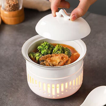 Amwell candle heated stew cup for one person club light luxury shark's fin insulated cover bowl dessert bowl bird's nest bowl ceramic tableware gold-rimmed musical note cup 5 inches