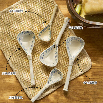 Four months japanese style coarse pottery spoon household ceramic spoon children's eating spoon table spoon high-value soup spoon spoon small spoon - blue line x 1