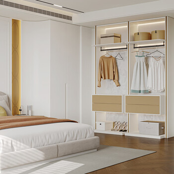 Oppein whole house customization powder spray cream style bedroom large wardrobe cloakroom cabinet whole house furniture customization wika first flat price (price based on projection area)