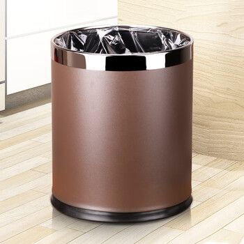 Trash can light luxury style home office living room hotel hotel toilet bathroom commercial catering sanitary bucket 10l silver ring-brown paint double-layer metal