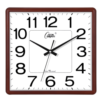Combas wall clock square atmospheric wall-mounted square quartz clock living room home office calendar clock hanging 3112 oak (32*32cm)