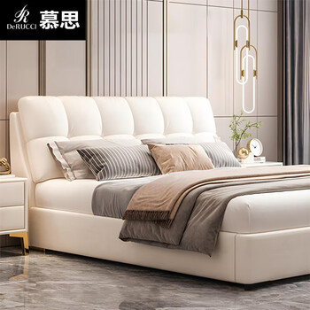 Derucci home mousse french cream style leather bed modern simple light luxury bed 1.8m master bedroom king bed double bed technology fabric storage bed + 20cm coconut palm mattress high quality mattress 1800mm*2000mm frame structure