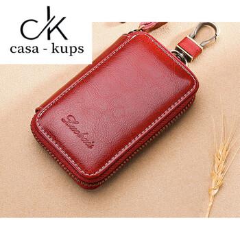 Casa-kupsck large-capacity zipper key bag men's waist hanging real cowhide women's universal car multi-functional home key bag 520 large wine red