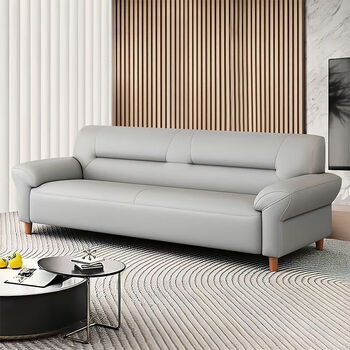 Ji shilun nordic leather sofa modern simple small apartment double three-seater living room home leather art sofa cat scratch leather cat scratch leather light gray + sponge + latex + solid wood frame three persons 1.7m - factory direct sales