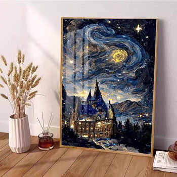 Kecss van gogh starry sky cross stitch 2025 new thread embroidery living room self-embroidered handmade simple modern bedroom vertical porch cotton thread 50*70cm medium grid 3-strand thread embroidery
