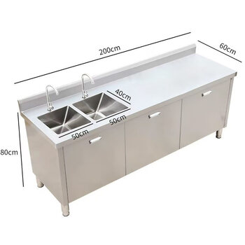 An junsheng stainless steel pool cabinet workbench integrated sink kitchen cabinet washbasin fruit cutting table combination floor-standing length 200 width 60 cm left double pool 304 stainless steel economical 1.1 thick