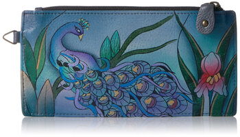 Anna by anuschka women's hand-painted leather storage wallet, midnight peacock grey, midnight peacock grey midnight peacock grey, one size