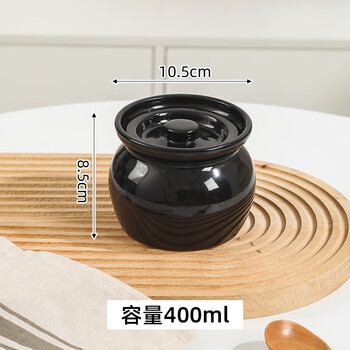 Stew pot, water-proof ceramic crock pot for one person, steamed egg stew pot with lid, snack pot, ceramic simmering soup, black crock pot 400 ml