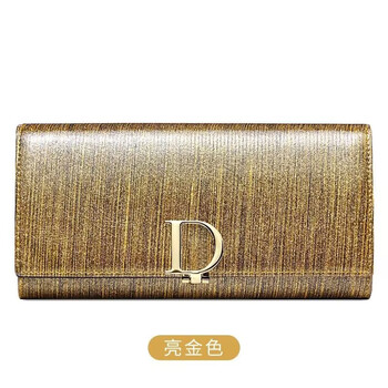 Kuqi kangaroo women's wallet women's long handbag 2025 hot style genuine leather trendy simple multi-function wallet women's hand leather clip bright gold