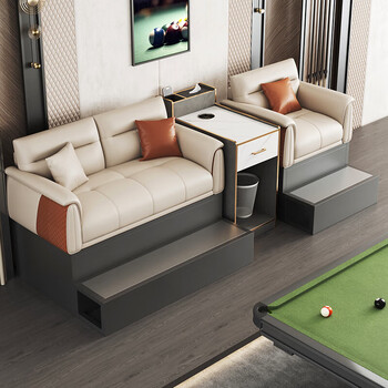 Simple luxury wood billiard hall sofa light luxury leather billiard game viewing seat deck seating area sofa coffee table combination set high-end xi leather single seat + double seat + coffee table