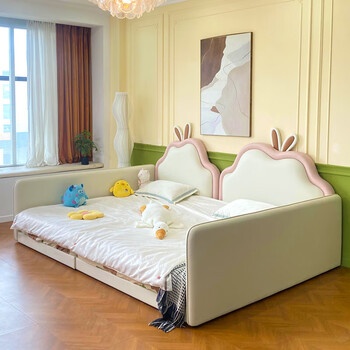 Stupid xiaolong children's cloud parent-child bed, mother-in-law, second-child family splicing bed, girl princess bed, double bed, family of four, 1.2+1.2 combination bed with 23cm cashmere latex mattress