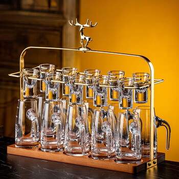 Martigues light luxury two-liang wine pot, white wine cup, home-feeling jinshan gold foil wine divider and wine set, transparent style 10 pots, 10 cups + gold deer rack