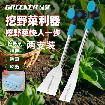 Greener's artifact for digging wild vegetables and garlic seedlings, household digging, seedling raising and weeding, outdoor gardening shovel, stainless steel weeding tool, double