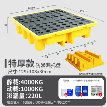 Beijing severely hazardous waste oil barrel anti-leakage plastic pallet oil tray secondary anti-leakage container 1300*1100*300mm ton barrel pallet