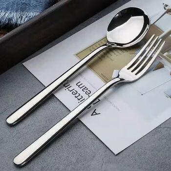 Guadi korean spoon fork stainless steel long handle adult spoon household fruit fork steak fork creative spoon fork 2023 original color 1 spoon 1 fork (thick model) 2025