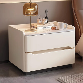 Naihe intelligent bedside table home bedroom 2026 new light luxury and high-level sense master bedroom wireless charging solid wood popular cabinet off-white + slate full body solid wood model length 50* width 40* height 50