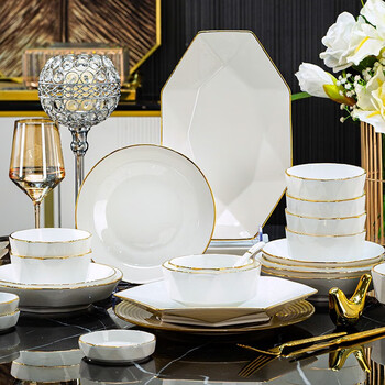 Shangxingzhi is a bowl set, bowls, plates, and tableware, a complete set of chinese-style high-end gold-rimmed ceramic bowls, plates, chopsticks set, housewarming gift