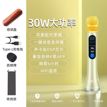 Tianreuzhe 40-watt national karaoke sound card microphone audio integrated microphone mobile phone bluetooth home tv outdoor speaker ktv luxury version champagne gold + 30 watts + one-click elimination of the original song