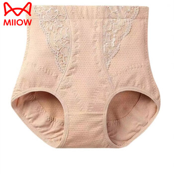 Miiow high-waisted tummy-tightening pants for women, pure cotton summer waist-tightening tummy-tightening, strong, seamless tight shaping underwear, skin color xl (115-130 pounds)