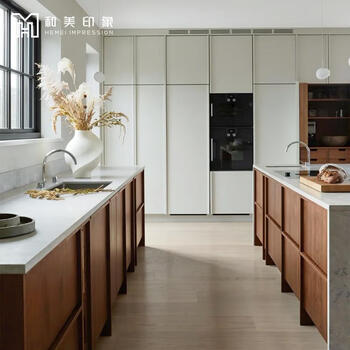 Wen yijia's overseas ins mid-century style skeleton line cabinet overall north american black walnut open kitchen customization exclusive custom design