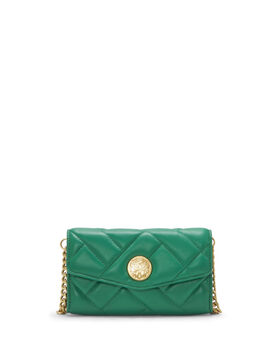 Vince camuto women's genuine leather chain wallet magnetic closure three card slots compact storage solid color envelope style emerald one size