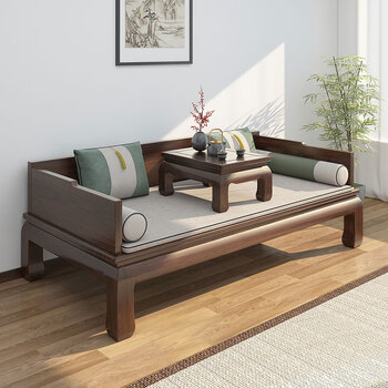 Lingxiu jiayuan old elm arhat bed solid wood new chinese style multi-functional simple arhat sofa bed tenon and tenon paint-free zen beauty collapse d plain surface 1 meter * 2 meters dark beige + kang table + mat