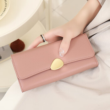 Shimmer li tri-fold wallet women 2025 new large capacity women's long wallet gift elegant card holder clutch women women's soft leather wallet long pink