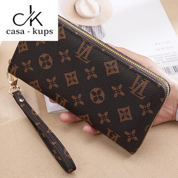 Casa-kupsck genuine leather wallet women's long clutch multifunctional large capacity fashion presbyopia mobile phone bag coin purse dlw-52 coffee