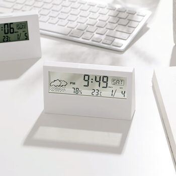 Bangushan led alarm clock weather electronic clock ins desktop clock perpetual calendar transparent white set