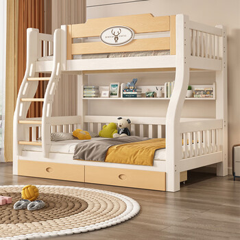 Laikexuan double-layer solid wood children's bed and lower bed, high and low bed, double bed, ladder style, upper bunk 130, lower bunk 150cm