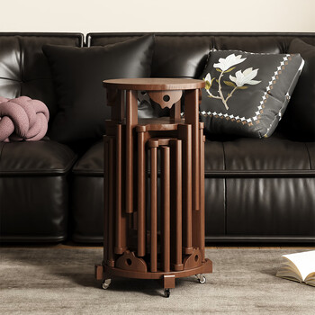 Arctic tree solid wood stool stackable round stool household stacking stool with wheels spare dining table dining stool bench six-in-one combination stool good luck koi stacking stool walnut color with pulleys