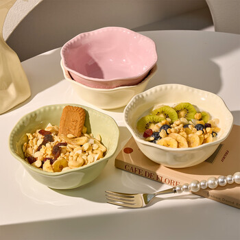 Treejack bead dot girly cream style ceramic yogurt salad bowl dessert oatmeal breakfast bowl fruit bowl rice ramen soup bowl