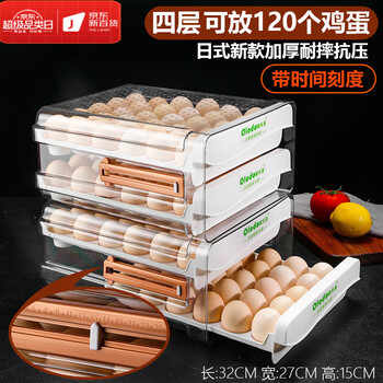 Lzjv refrigerator egg storage box drawer-type special storage tray double-layer pull-out box for egg preservation large capacity four layers can hold 120 eggs with time stamp