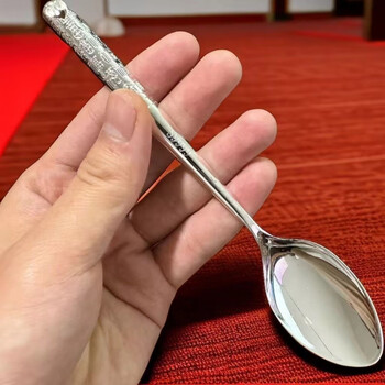 Silver spoon food grade 9999 silver plated spoon food grade household pfaff silver tableware long handle spoon pfaff silver spoon 20.85g limited time sale