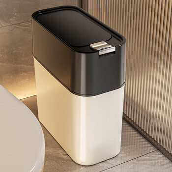 Kaman bathroom trash can household 2025 new toilet living room large large capacity special paper basket with lid 15l black rice press to open the lid 1