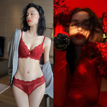Victoria palace animal year red underwear set french embroidery soft support big breast small breast push up wedding new year lace bra red set 80c /36