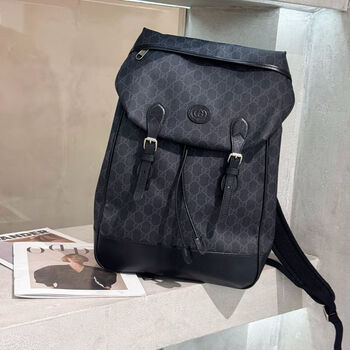 Second-hand 95 new gucci cci navy blue with black classic logo backpack men's backpack without accessories