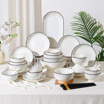 Chuanqi ceramic tableware set 50 pieces, underglaze color craft simple home dining plate set, suitable for 6-10 people