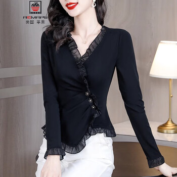 Aemape knitted long-sleeved t-shirt for women 2025 new spring, autumn and winter fashionable bottoming shirt top black xl recommended 110-120 pounds