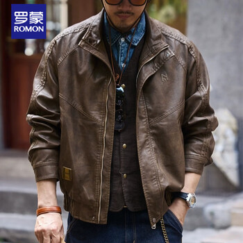 Romon high-end american retro style pu leather jacket for men 2024 autumn new lapel motorcycle leather jacket spring and autumn coat coffee xl suitable for 145-160 catties suitable for 145-160 catties