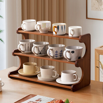 Old bamboo craftsman multi-layer cup holder home desktop storage rack tea set bogu rack glass water cup coffee cup storage drain 50 long