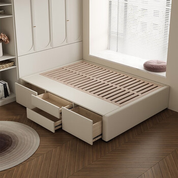 Jiajiu all solid wood no bedside tatami bed beech wood row frame bed modern simple storage drawer high box leather art bed (beech wood row frame) four drawer frame bed 1.35*2 meters without mattress