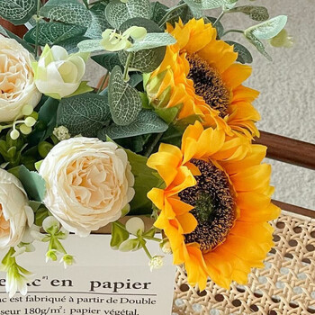 Sunflower fake flower bouquet, artificial flower decoration, living room table floral decoration, flower decoration, bedroom dry flower, 1 sunflower