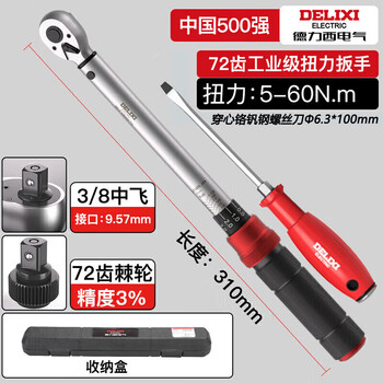 Delixi electric torque wrench high-precision preset torque wrench adjustable wrench auto repair wrench 72 teeth medium fly 5-60nm