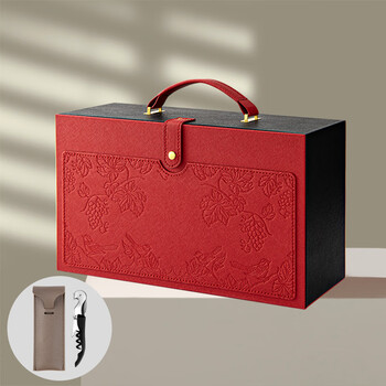 Clcey's new red wine packaging gift box, high-end empty box handbag, 2 customizable leather boxes, wine double packs, universal fuhong (including wine utensils)