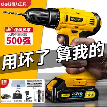 Deli hand electric drill, impact drill, household lithium battery hand electric drill, rechargeable pistol drill, punching tool, electric screwdriver, 20v lithium electric drill, one battery, one charge + storage bag