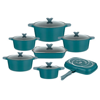 Lorren home trends die cast aluminum cookware set, 14-piece, nonstick, induction compatible, green