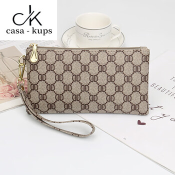 Casa-kupsck genuine leather new fashion clutch bag women's wallet long coin purse multi-functional mobile phone bag large capacity hand grip d style khaki